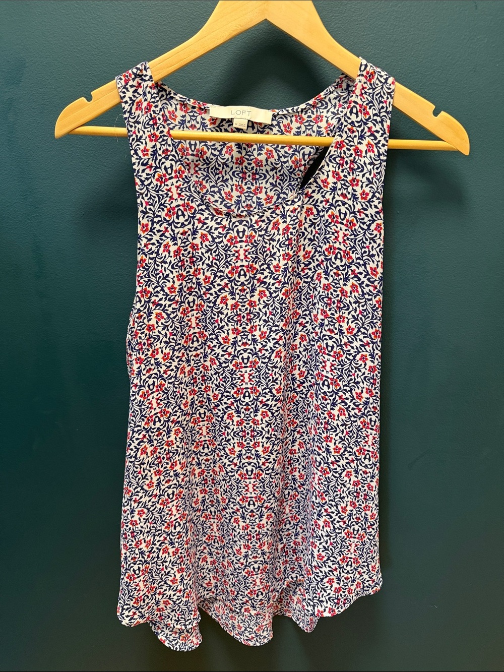 LOFT Floral Sleeveless Tank in Navy, Red & White